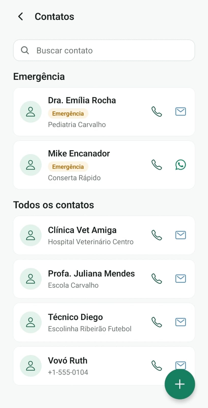 Contatos: Contatos da casa organizados por contexto