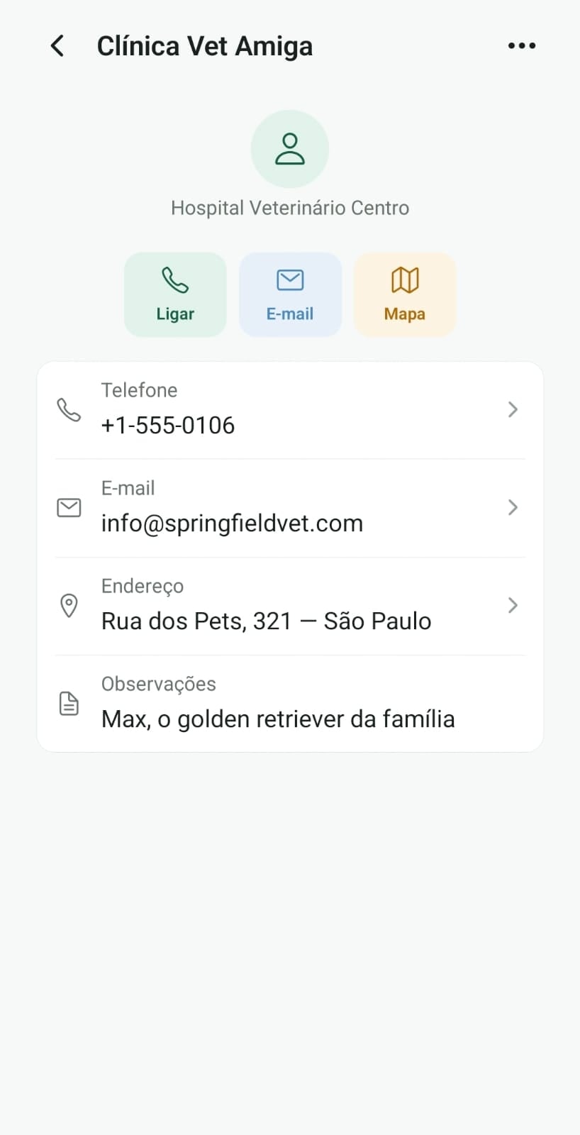 Contatos: Ação rápida: ligar ou enviar mensagem