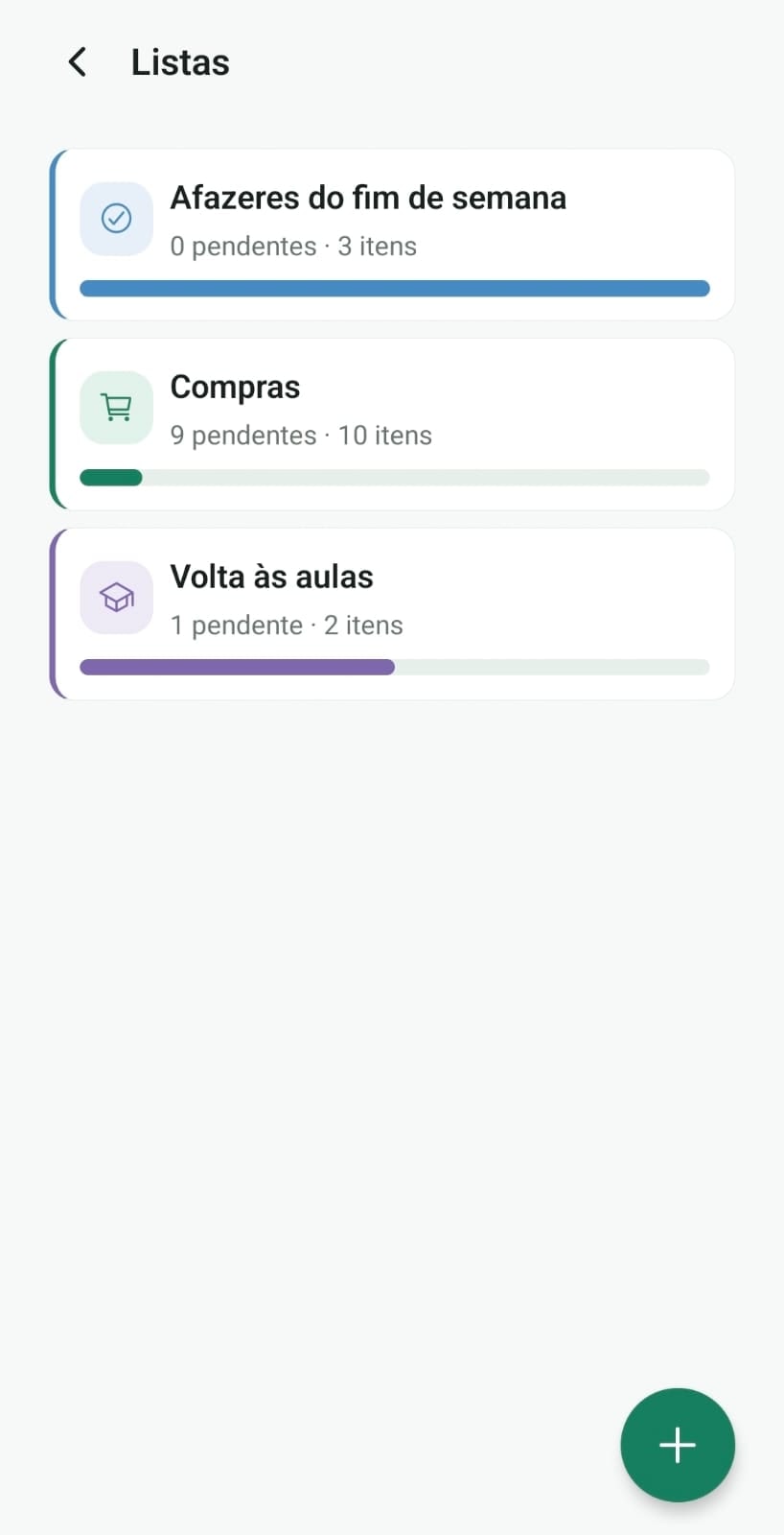 Listas: Listas separadas por contexto da casa