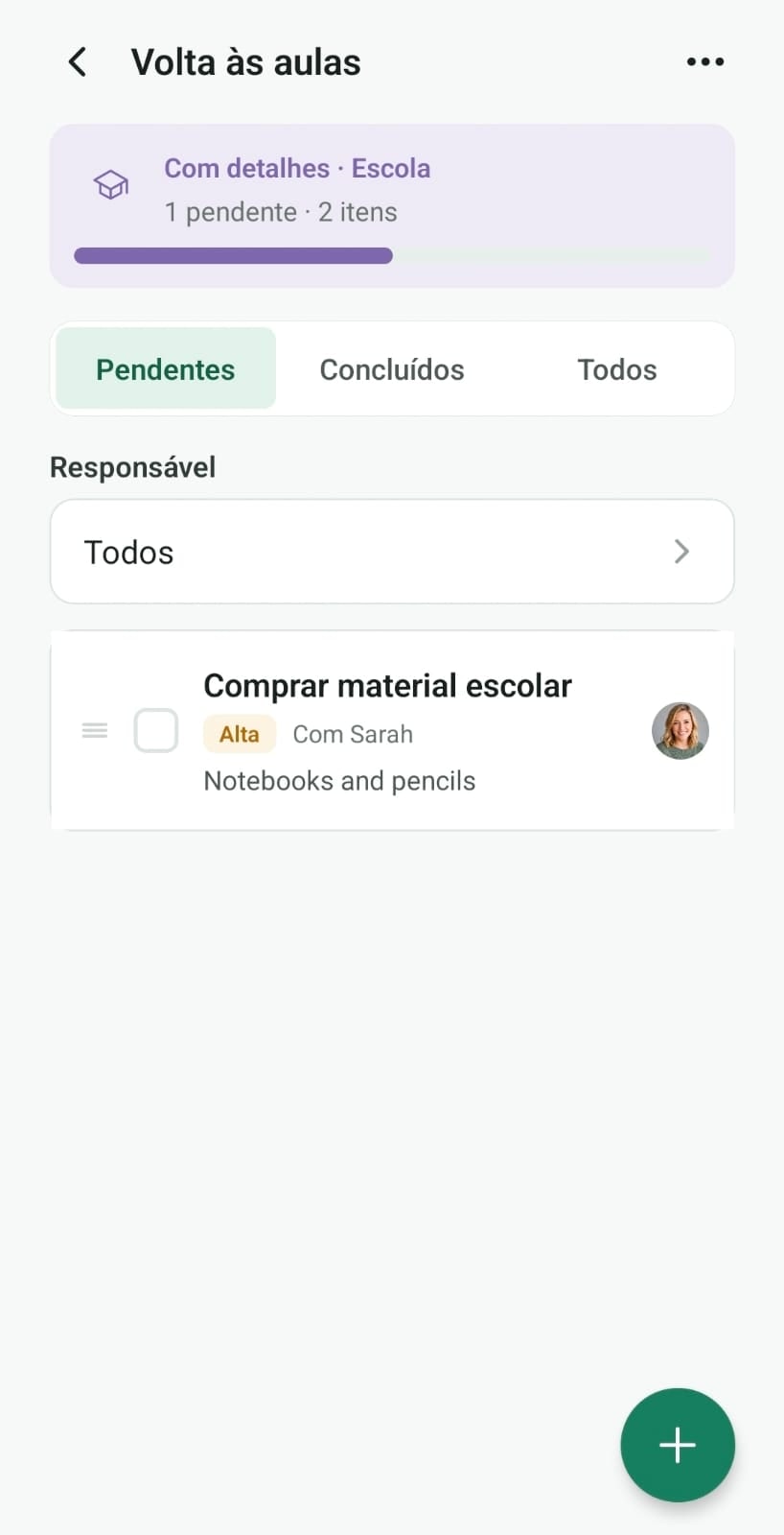 Listas: Progresso de itens pendentes em tempo real