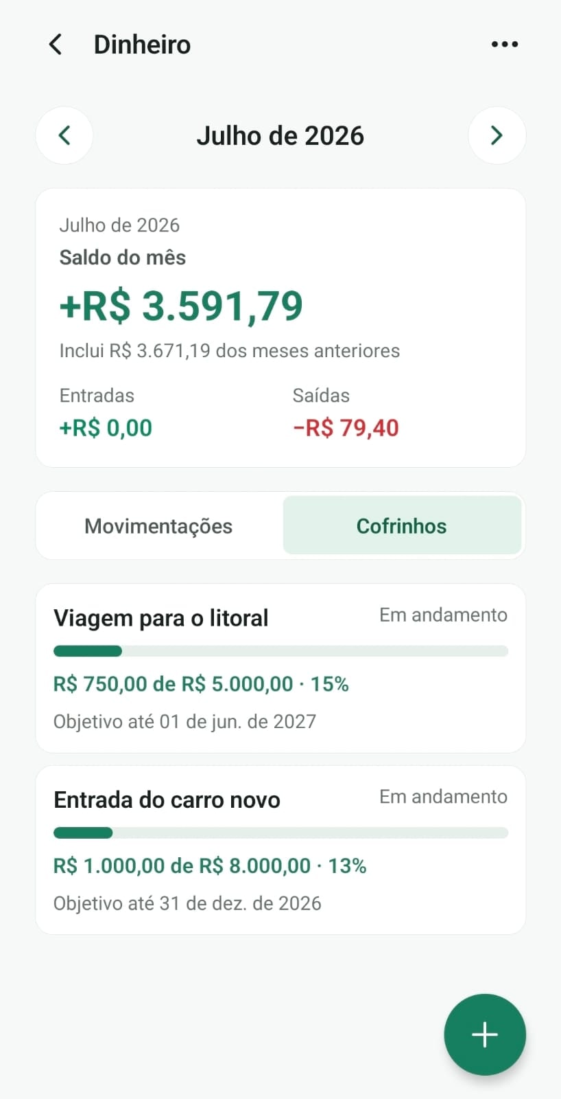 Finanças: Metas e cofrinhos compartilhados